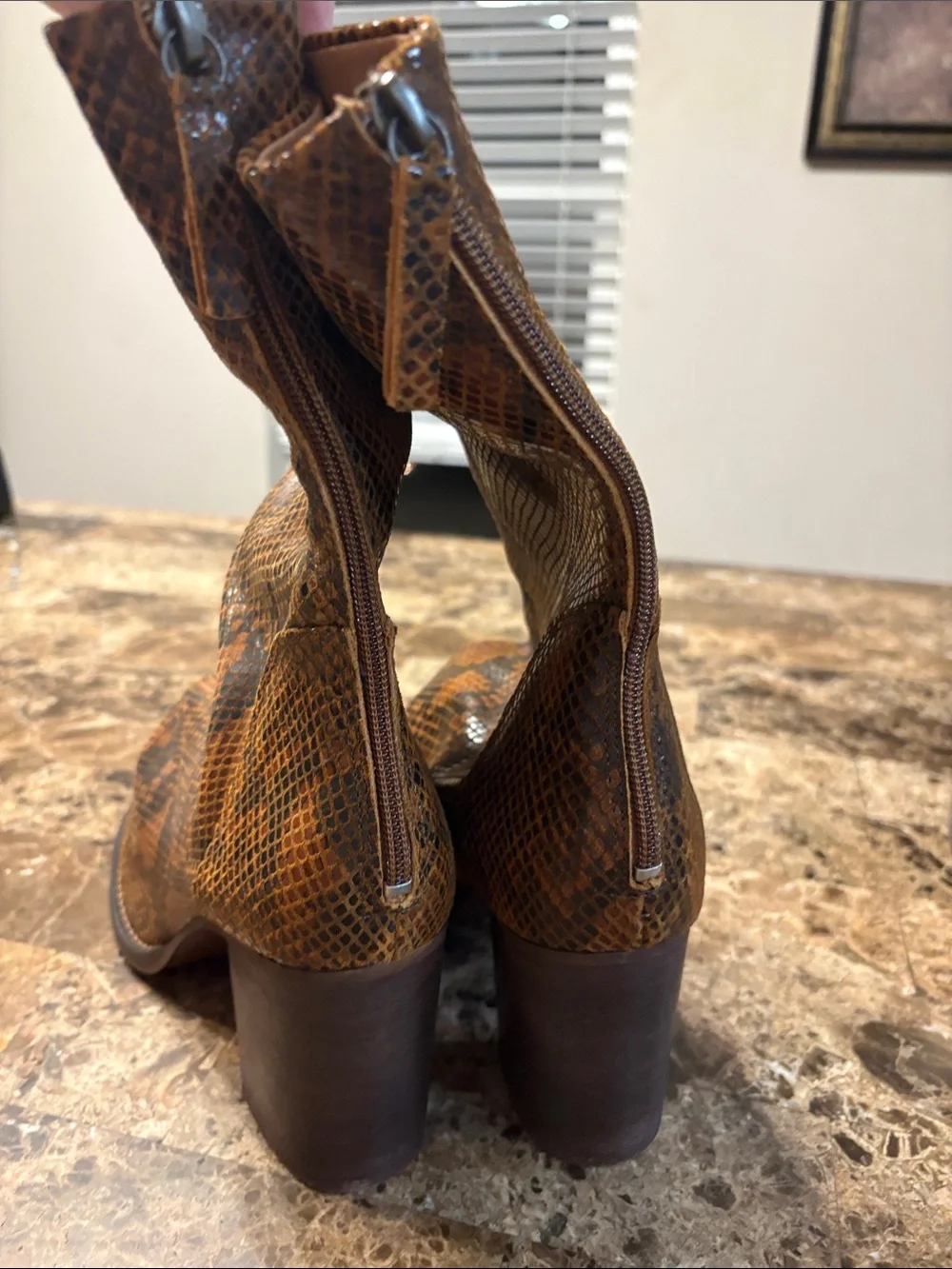 Free People Brown Snake-Print Heeled Boots